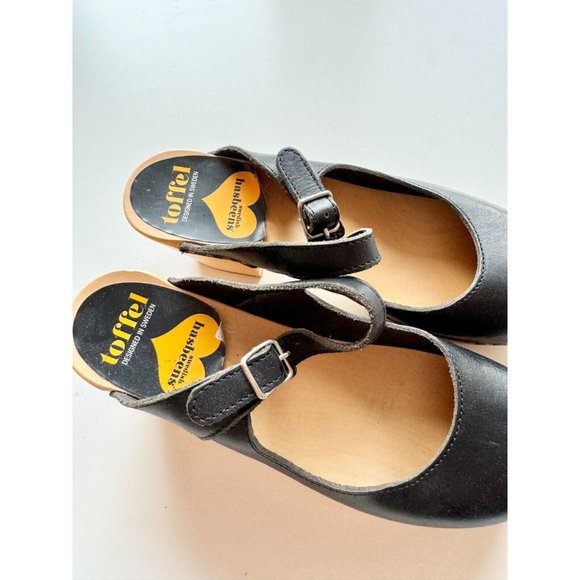 SWEDISH HASBEENS Black Leather Mary Jane Clog Sandals Mules Pumps, Size 37 - Picture 3 of 14